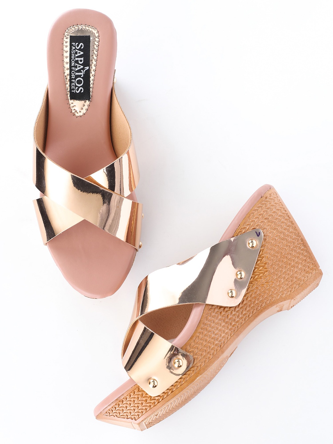

SAPATOS Solid Open Toe Wedge Heels, Gold