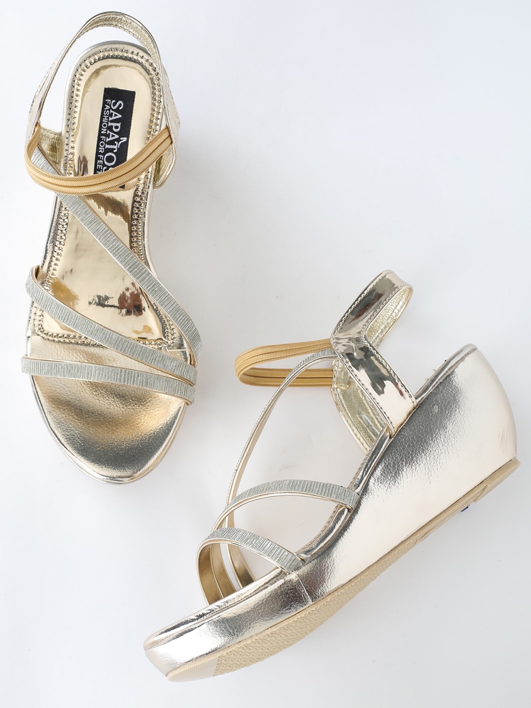 

SAPATOS Embellished Open Toe Wedge Heels, Silver