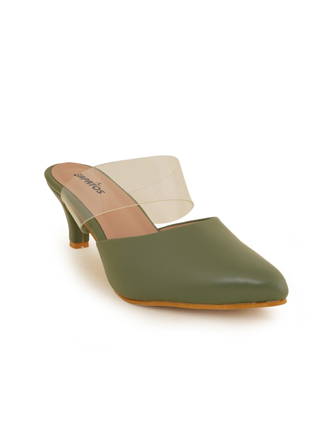

SAPATOS Pointed Toe Open Back Kitten Mules, Olive