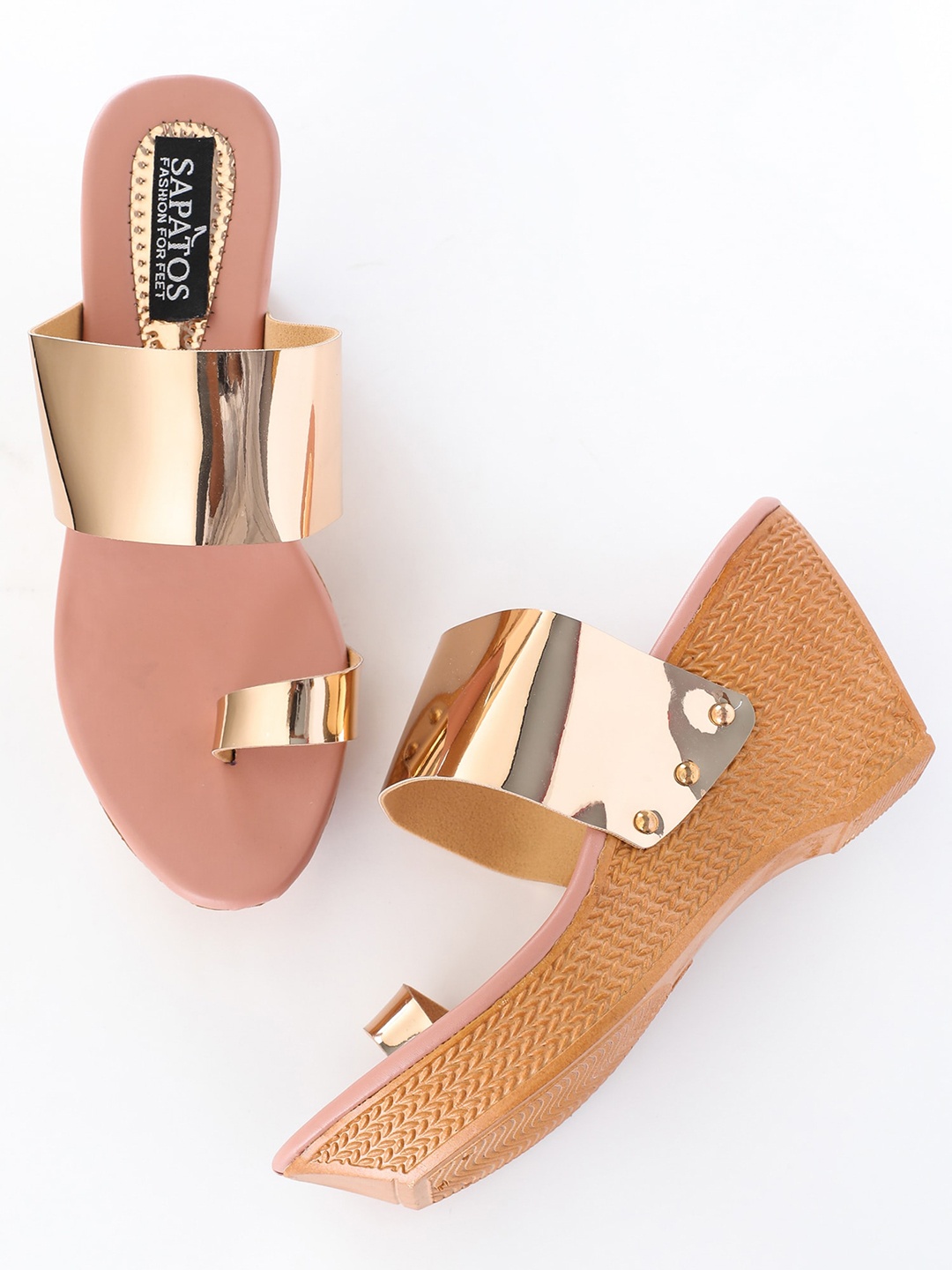 

SAPATOS Colourblocked One Toe Wedge Heels, Gold