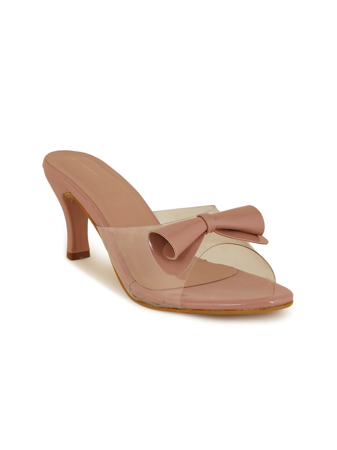 

SAPATOS Solid Open Toe Kitten Mules with Bows, Peach