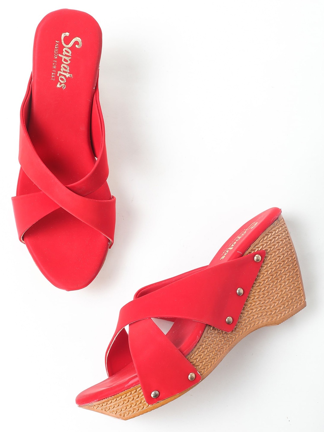 

SAPATOS Colourblocked Open Toe Wedge Heels, Red