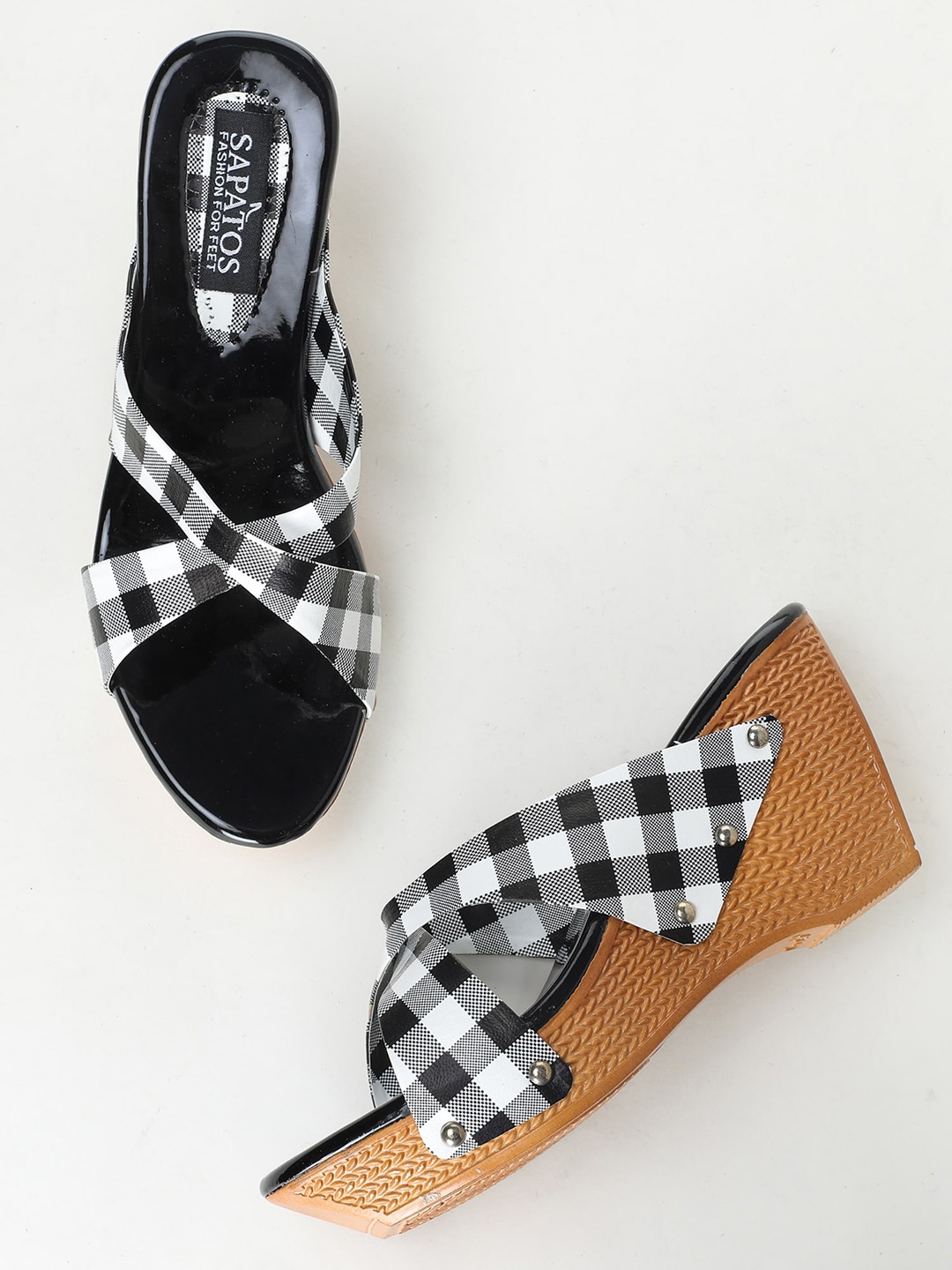 

SAPATOS Checked Wedge Heels, White