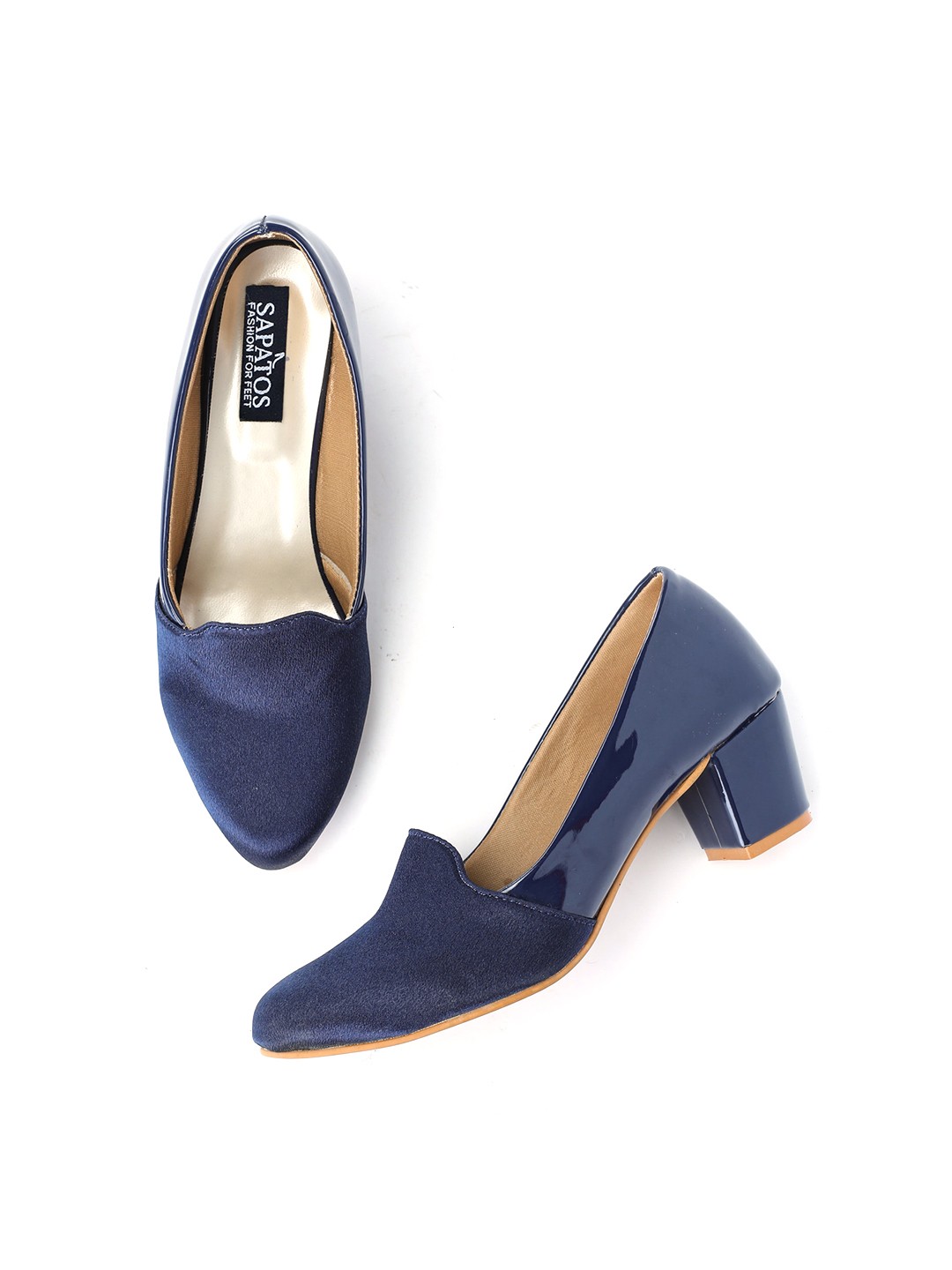 

SAPATOS Synthetic Closed Back Block Pumps, Navy blue