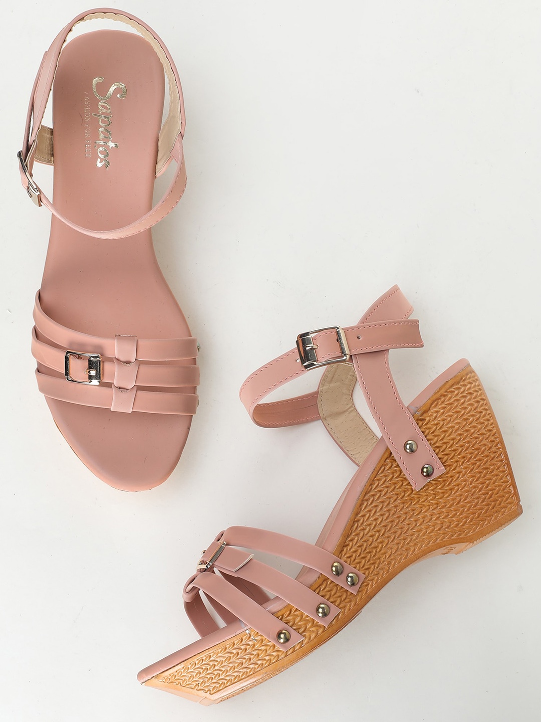

SAPATOS Open Toe Backstrap Wedge Heels, Peach