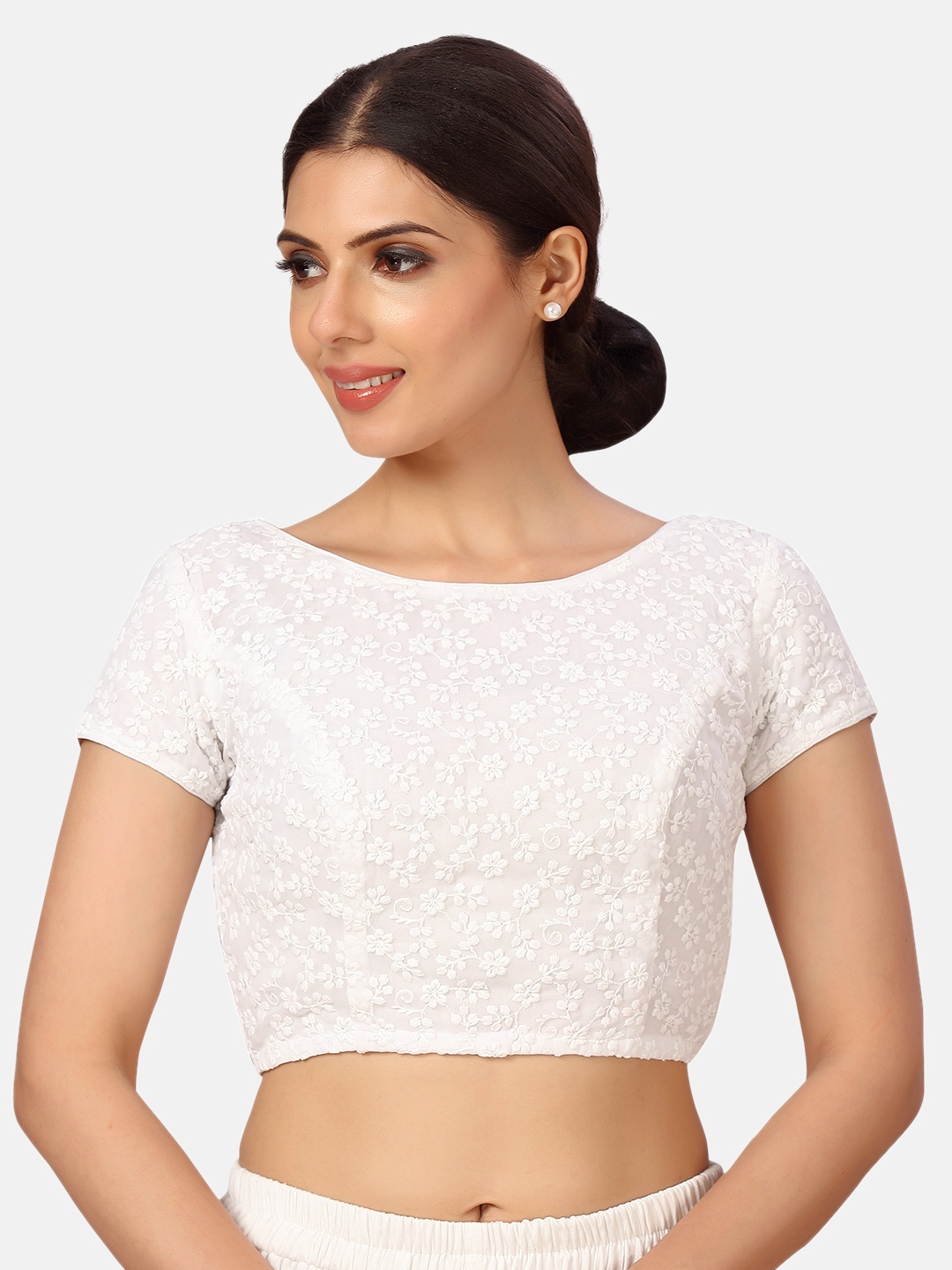 

Studio Shringaar Chickankari Embroidered Georgette Saree Blouse, White
