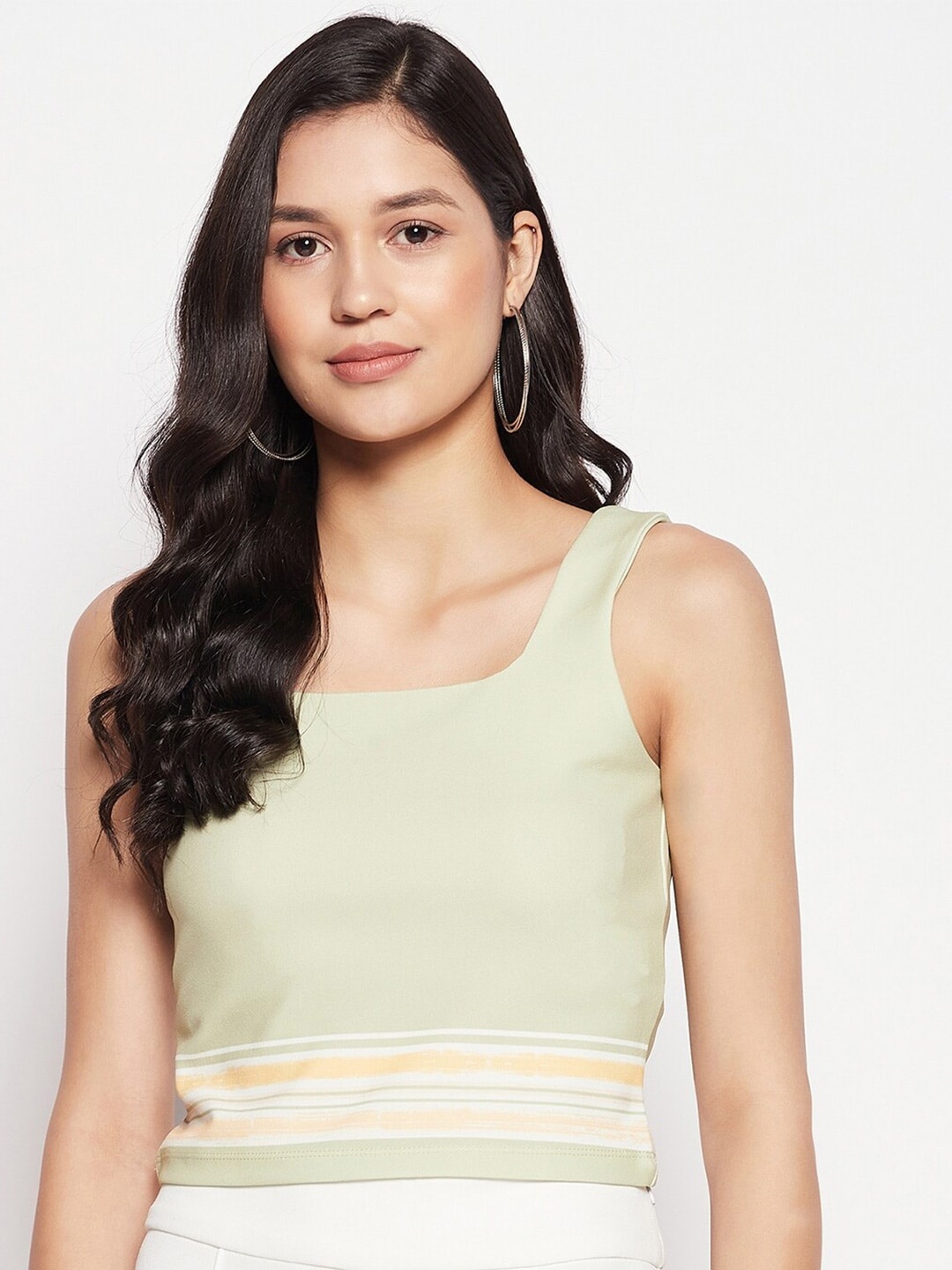 

Madame Square Neck Sleeveless Striped Cotton Top, Green