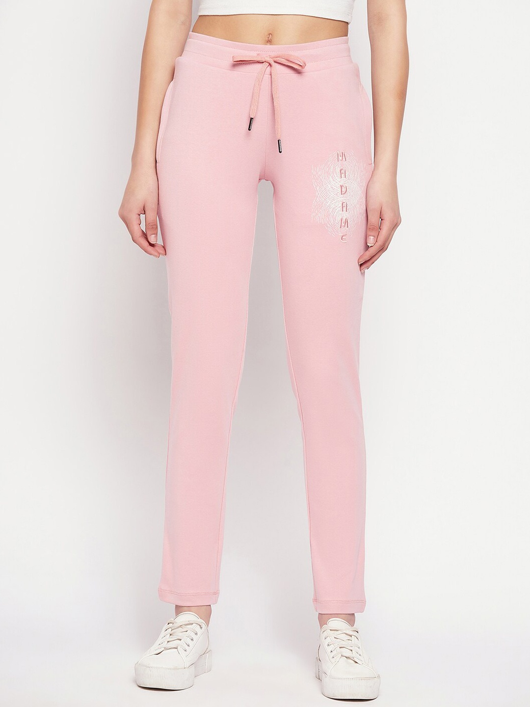 

Madame Women Mid-Rise Cotton Track Pants, Pink