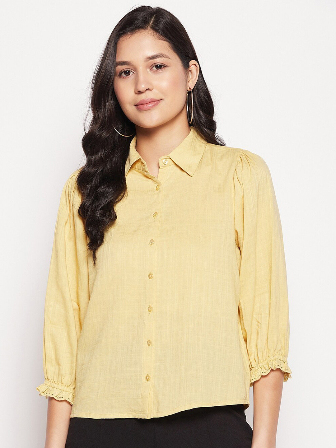 

Madame Puff Sleeves High-Low Casual Shirt, Mustard