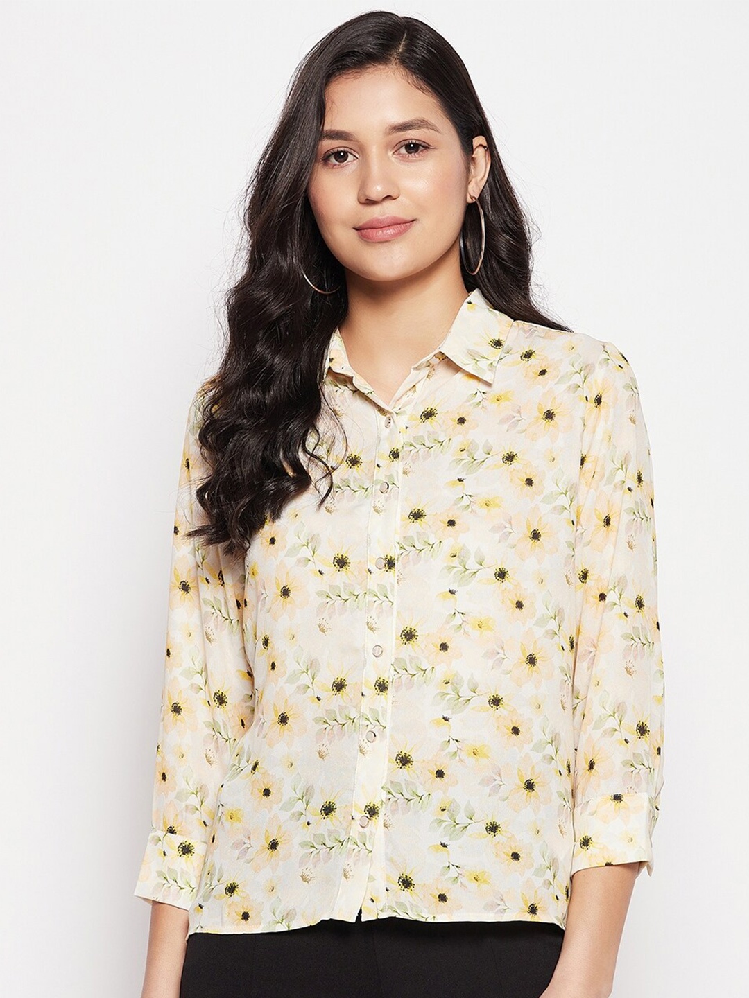 

Madame Spread Collar Floral Printed Casual Shirt, Yellow