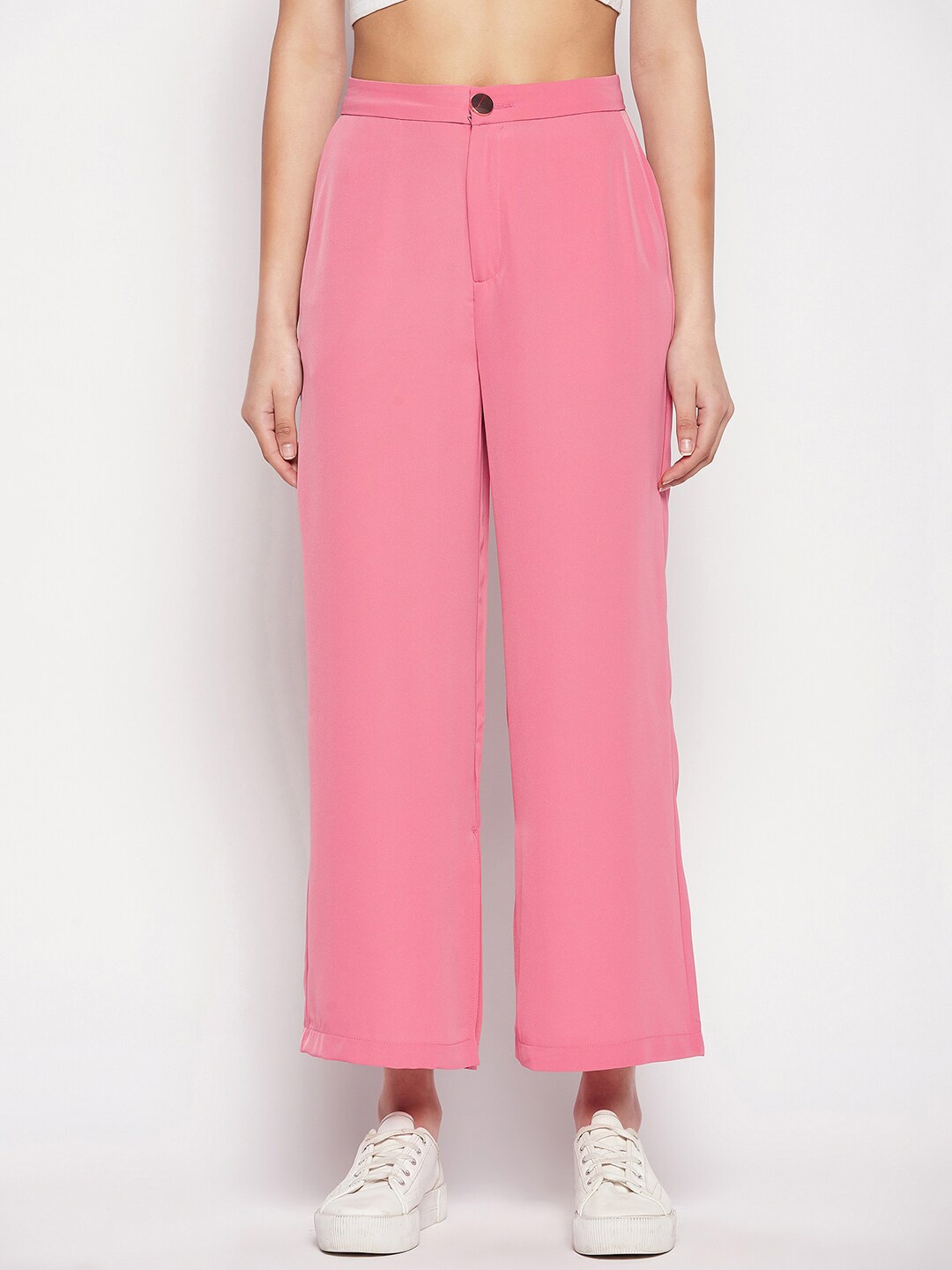 

Madame Women High Rise Straight Fit Parallel Trousers, Pink