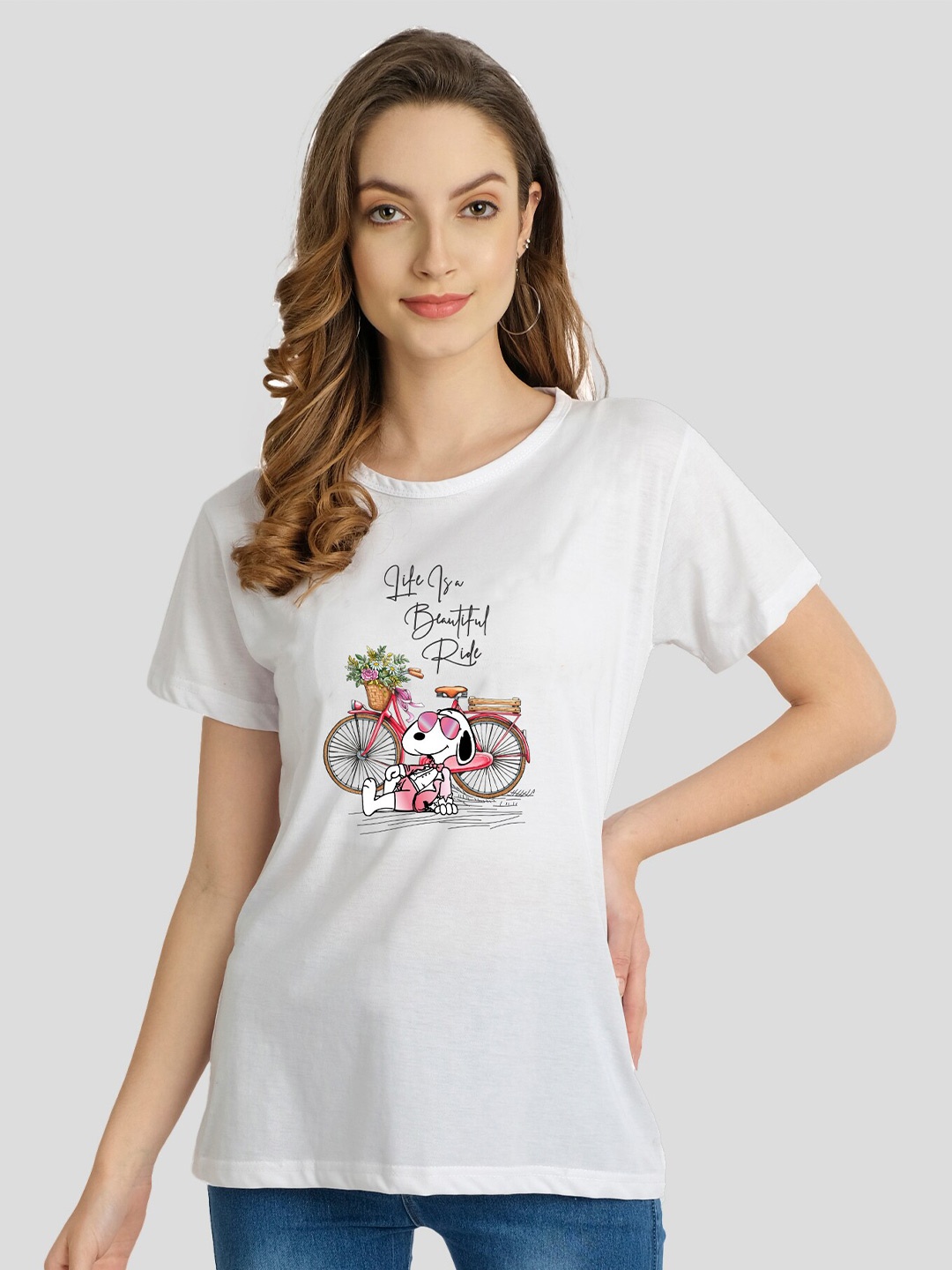 

CHOZI Snoopy Printed Cotton Bio Finish T-shirt, White