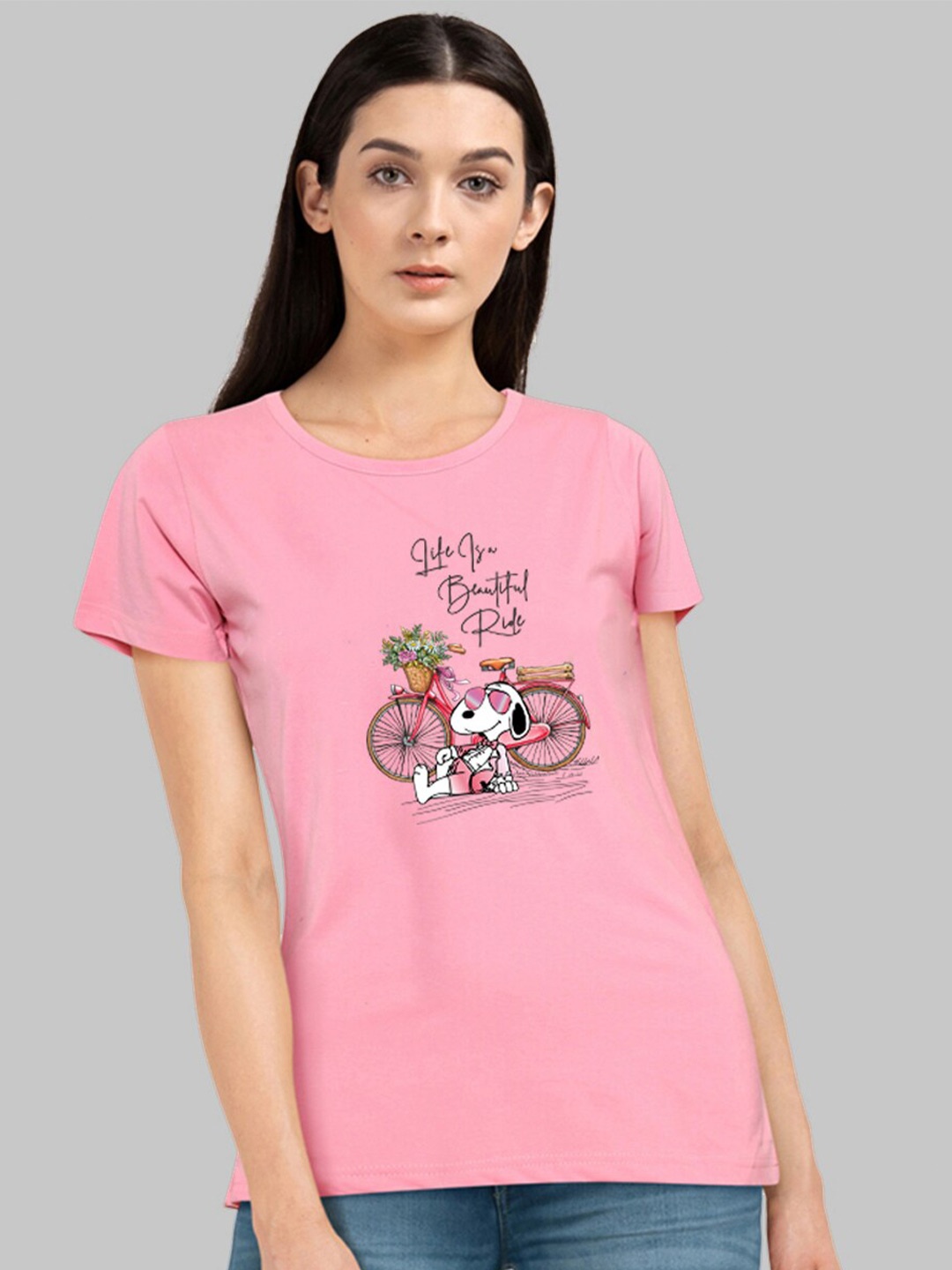 

CHOZI Graphic Printed Cotton Bio Finish T-shirt, Pink