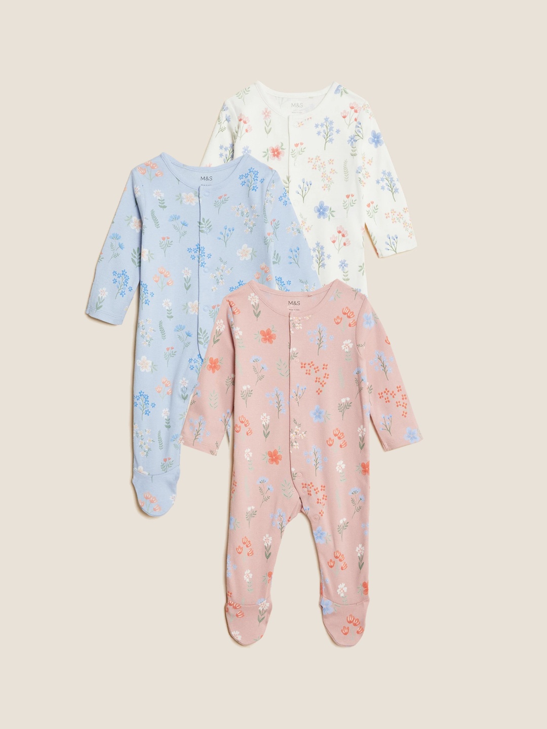 

Marks & Spencer Infant Girls Pack Of 3 Printed Pure Cotton Sleepsuits, White