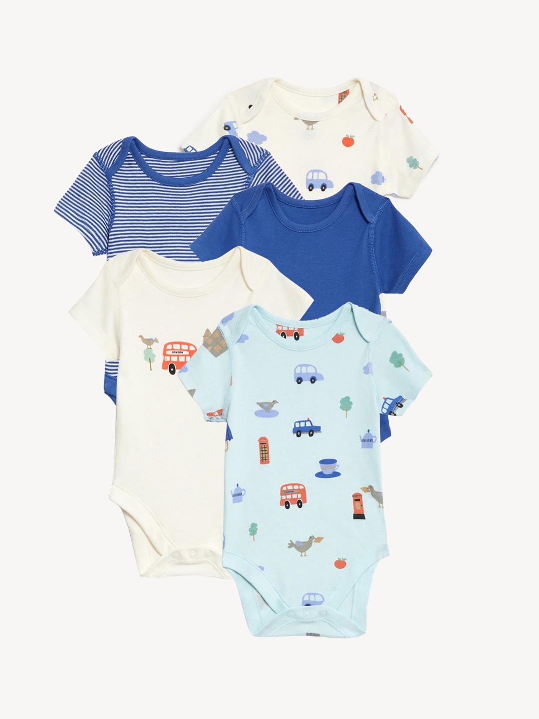 

Marks & Spencer Infants Pack Of 5 Printed Cotton Sleepsuits, Blue