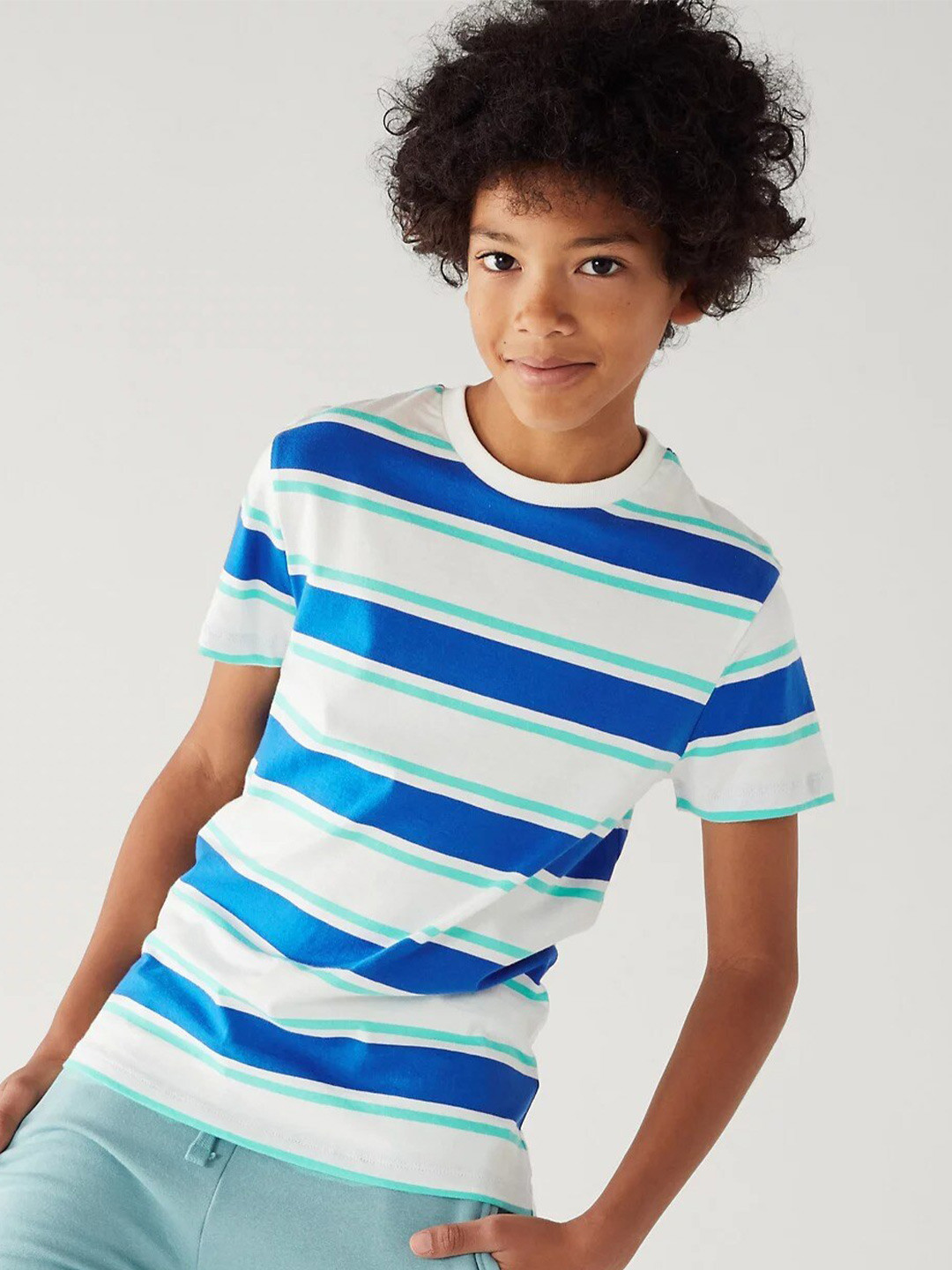 

Marks & Spencer Boys Striped Pure Cotton T-shirt, Blue