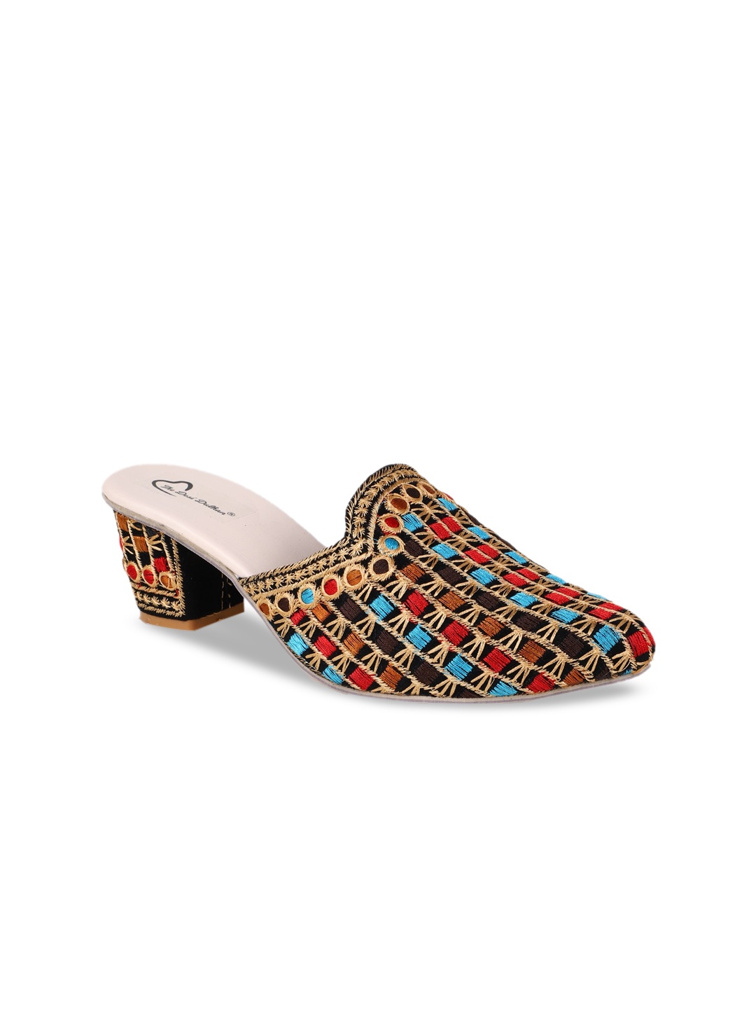 

The Desi Dulhan Embroidered Ethnic Block Mules, Turquoise blue