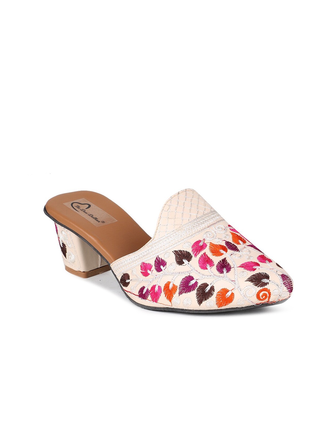 

The Desi Dulhan Ethnic Kitten Heels Mules, Cream
