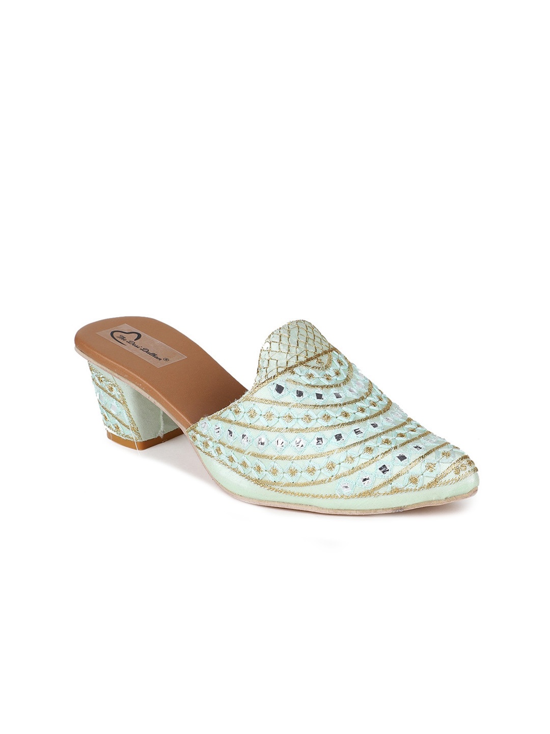 

The Desi Dulhan Embellished Ethnic Block Mules, Sea green