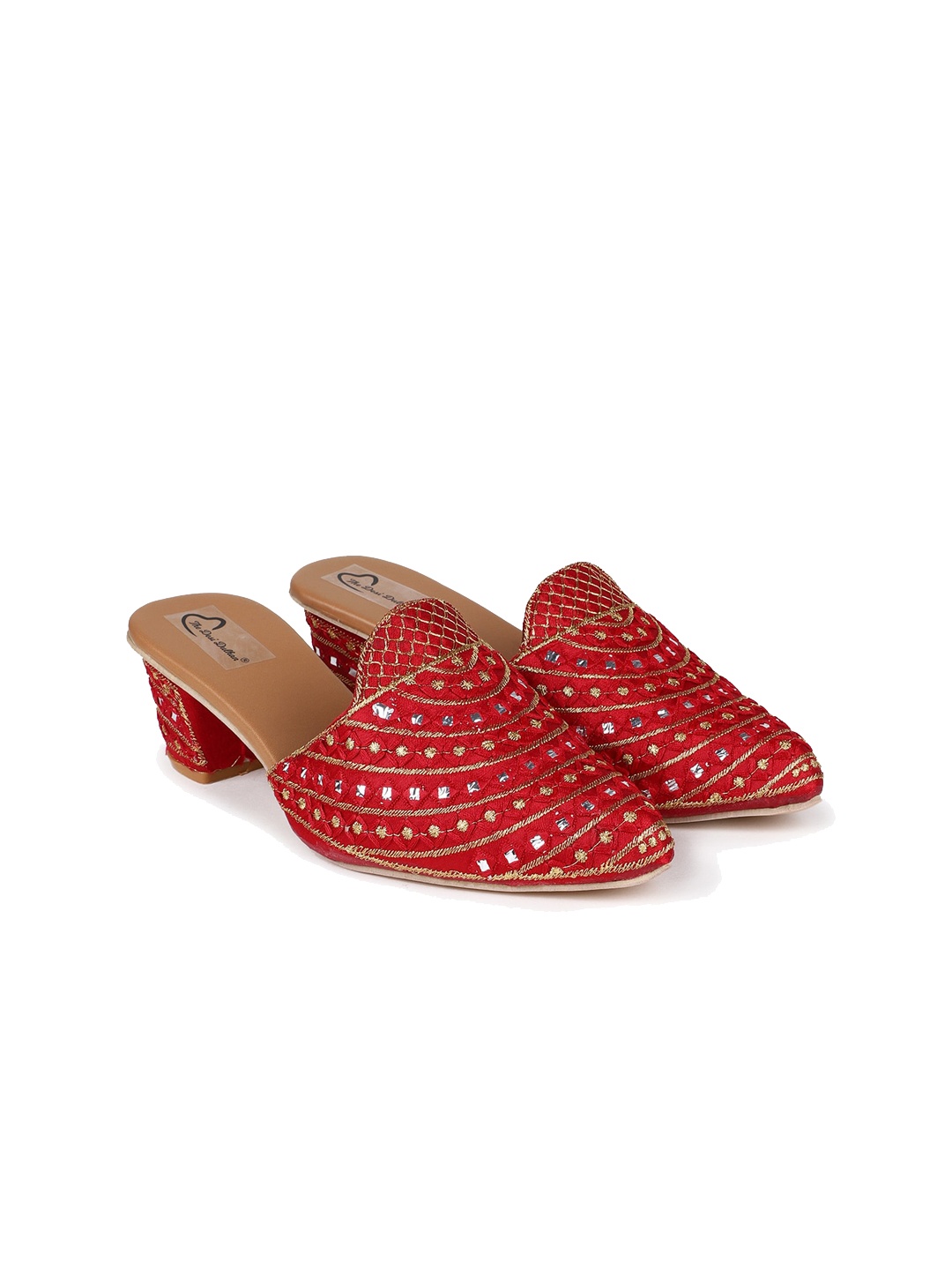 

The Desi Dulhan Woven Design Pointed Toe Block Heels Mules, Maroon
