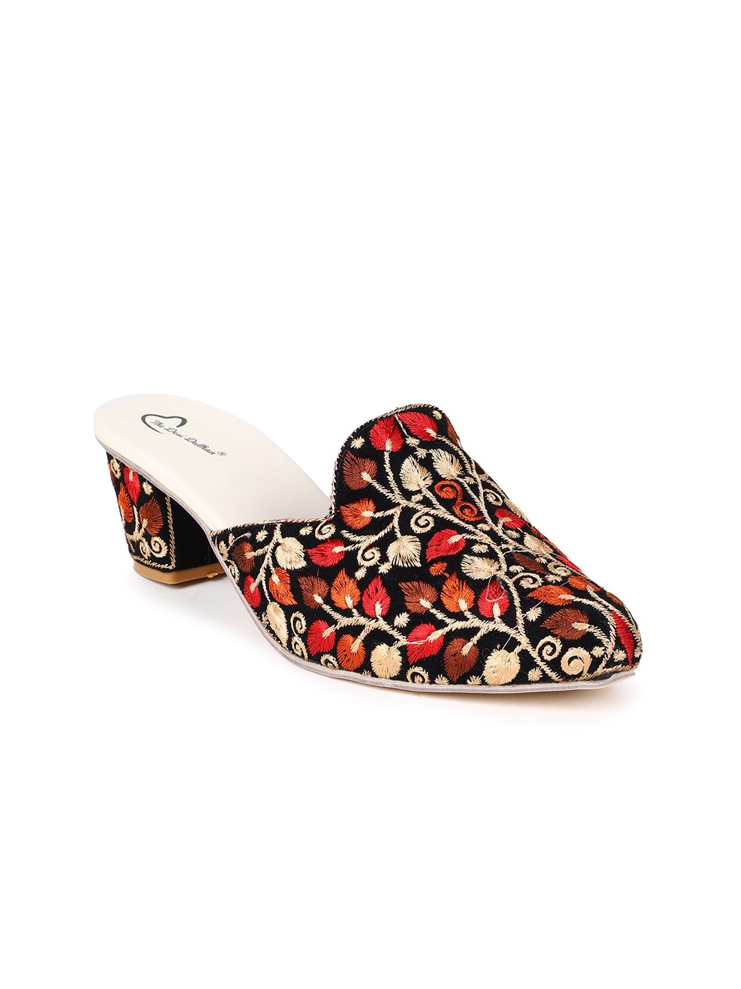 

The Desi Dulhan Woven Design Pointed Toe Block Heels Mules, Black