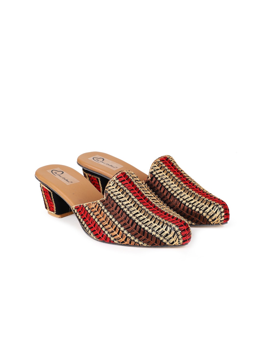 

The Desi Dulhan Embroidered Ethnic Block Mules Heels, Beige