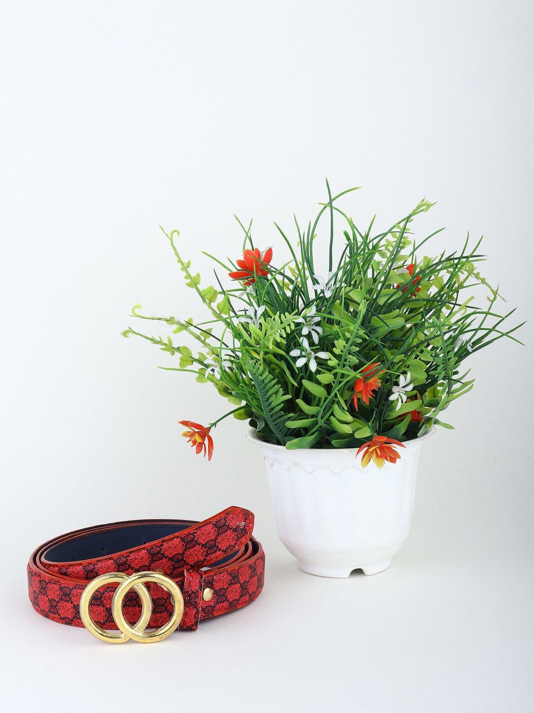 

LONDON FASHION hob Women Printed Push Pin Slim Belt, Red