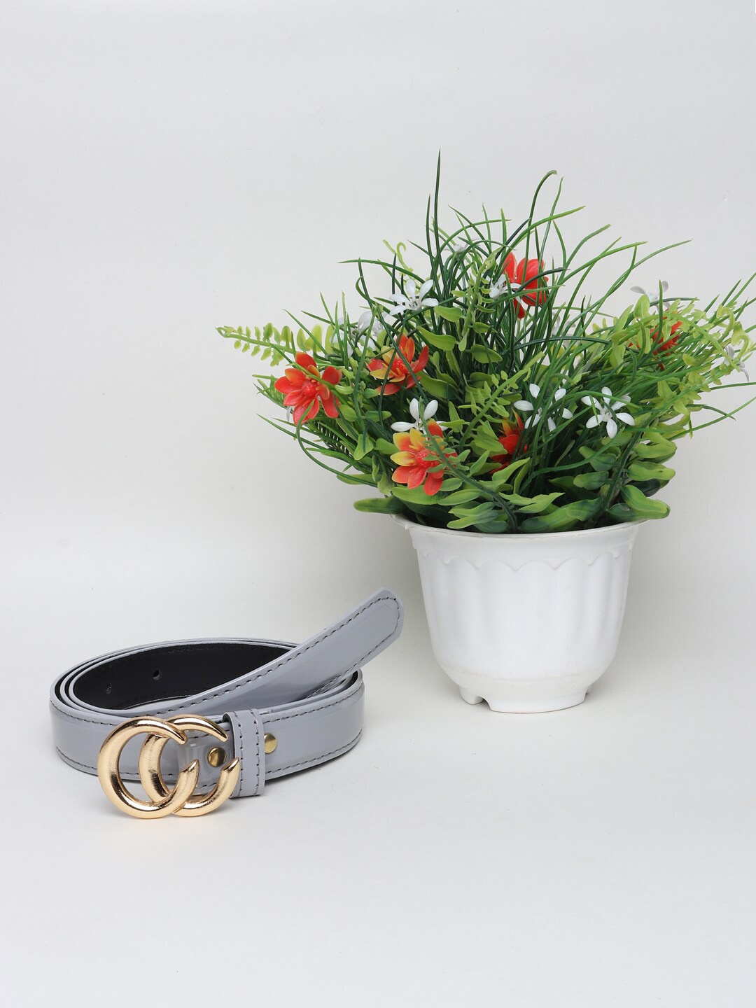 

LONDON FASHION hob Women Synthetic Leather Push Pin Belt, Grey
