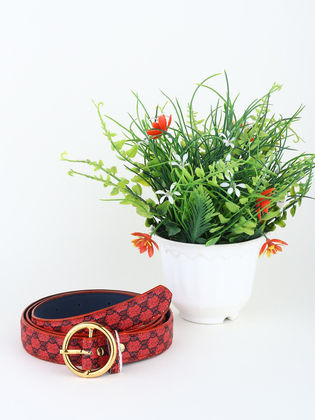 

LONDON FASHION hob Women Printed Tang Slim Belt, Red