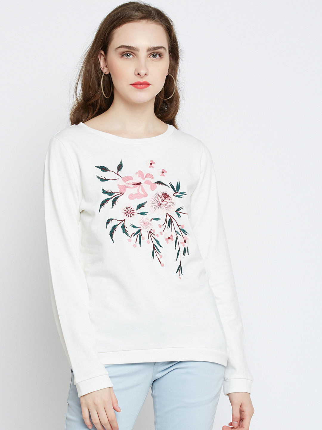 

Marie Claire Women White Embroidered Pure Cotton Top