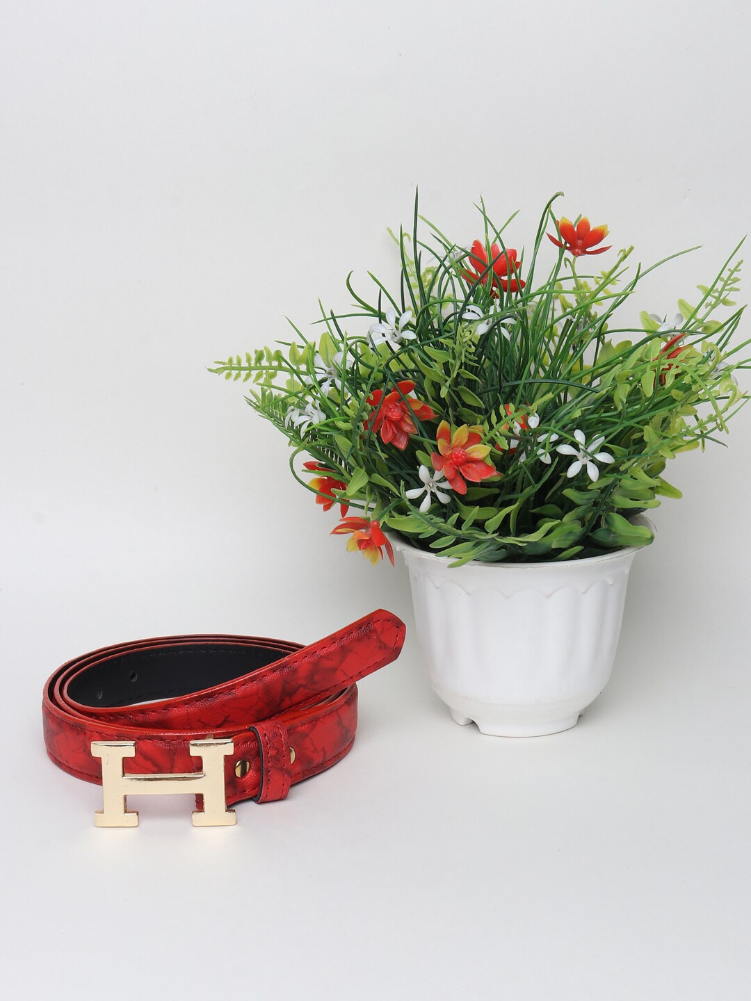 

LONDON FASHION hob Women Printed Push Pin Closure Belt, Red