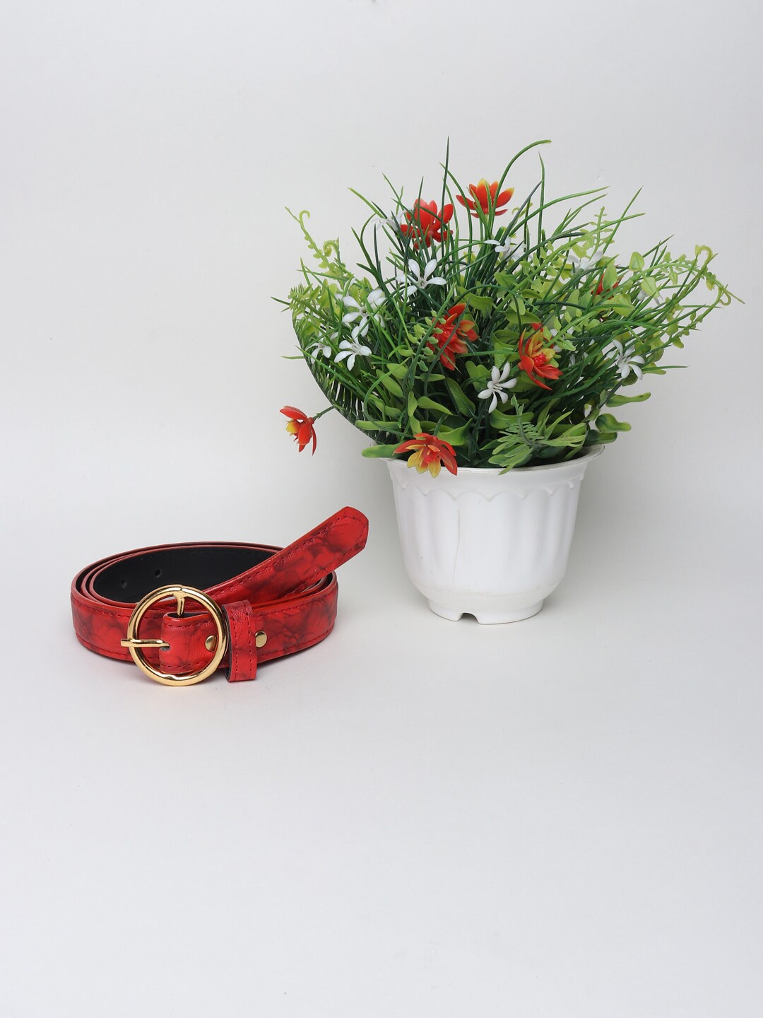

LONDON FASHION hob Women Printed Synthetic Leather Tang Belt, Red