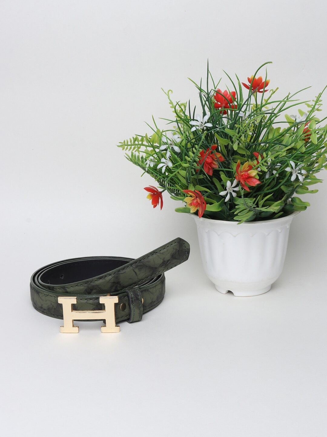 

LONDON FASHION hob Women Printed Synthetic Leather Tang Belt, Green