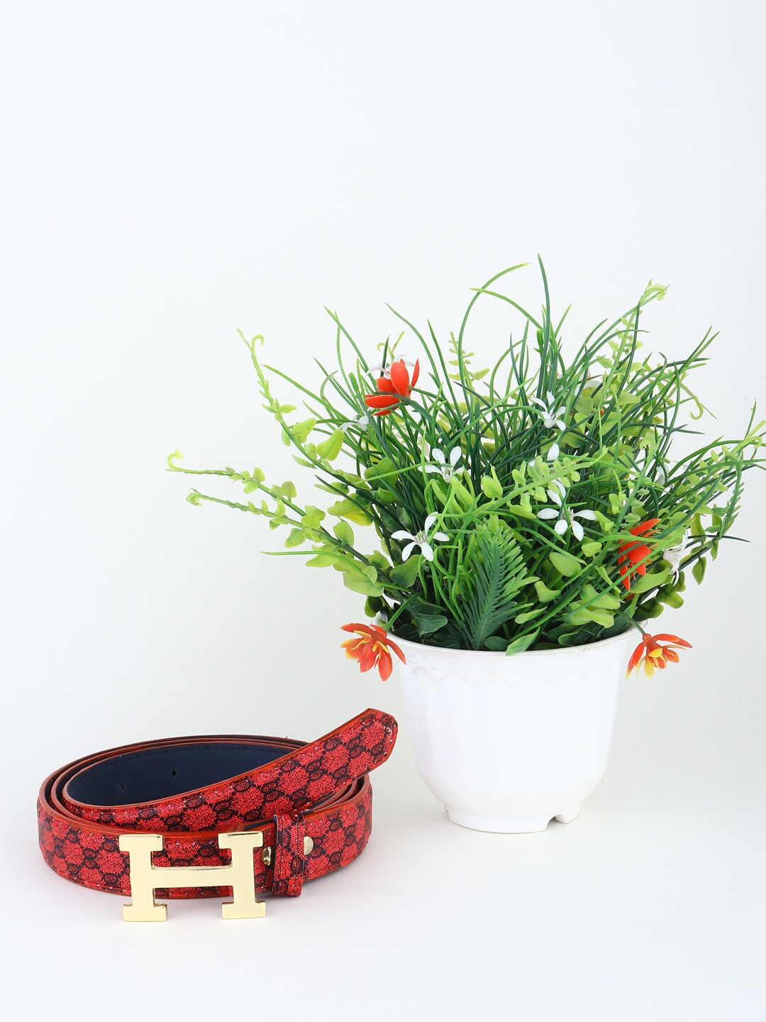 

LONDON FASHION hob Women Printed Synthetic Leather Tang Belt, Red