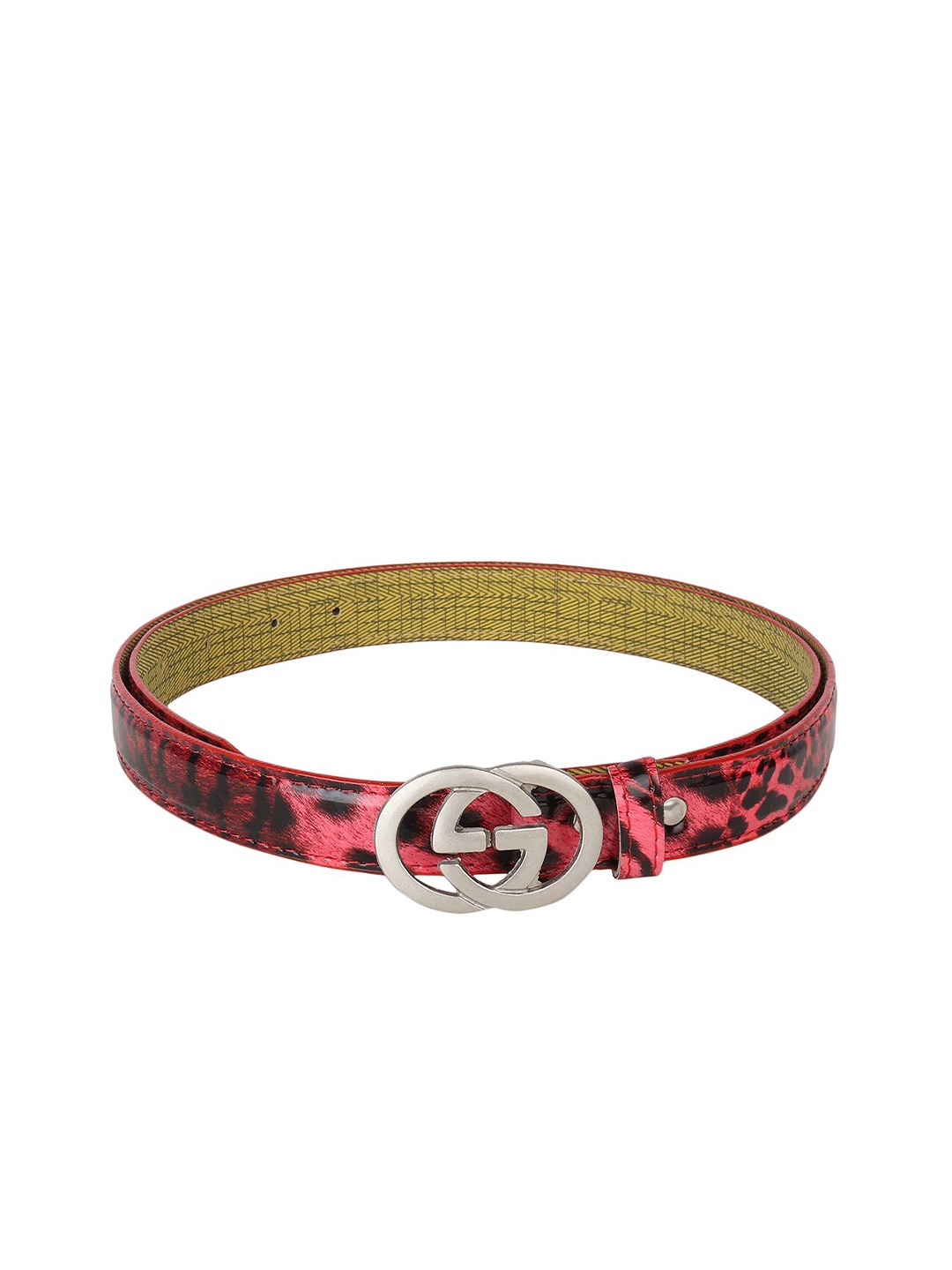 

LONDON FASHION hob Women Printed Push Pin Closure Belt, Red