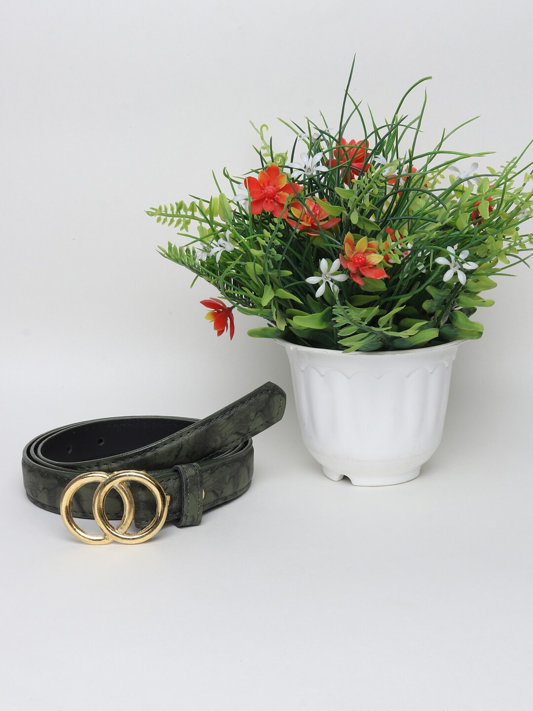 

LONDON FASHION hob Women Printed Synthetic Leather Tang Belt, Green