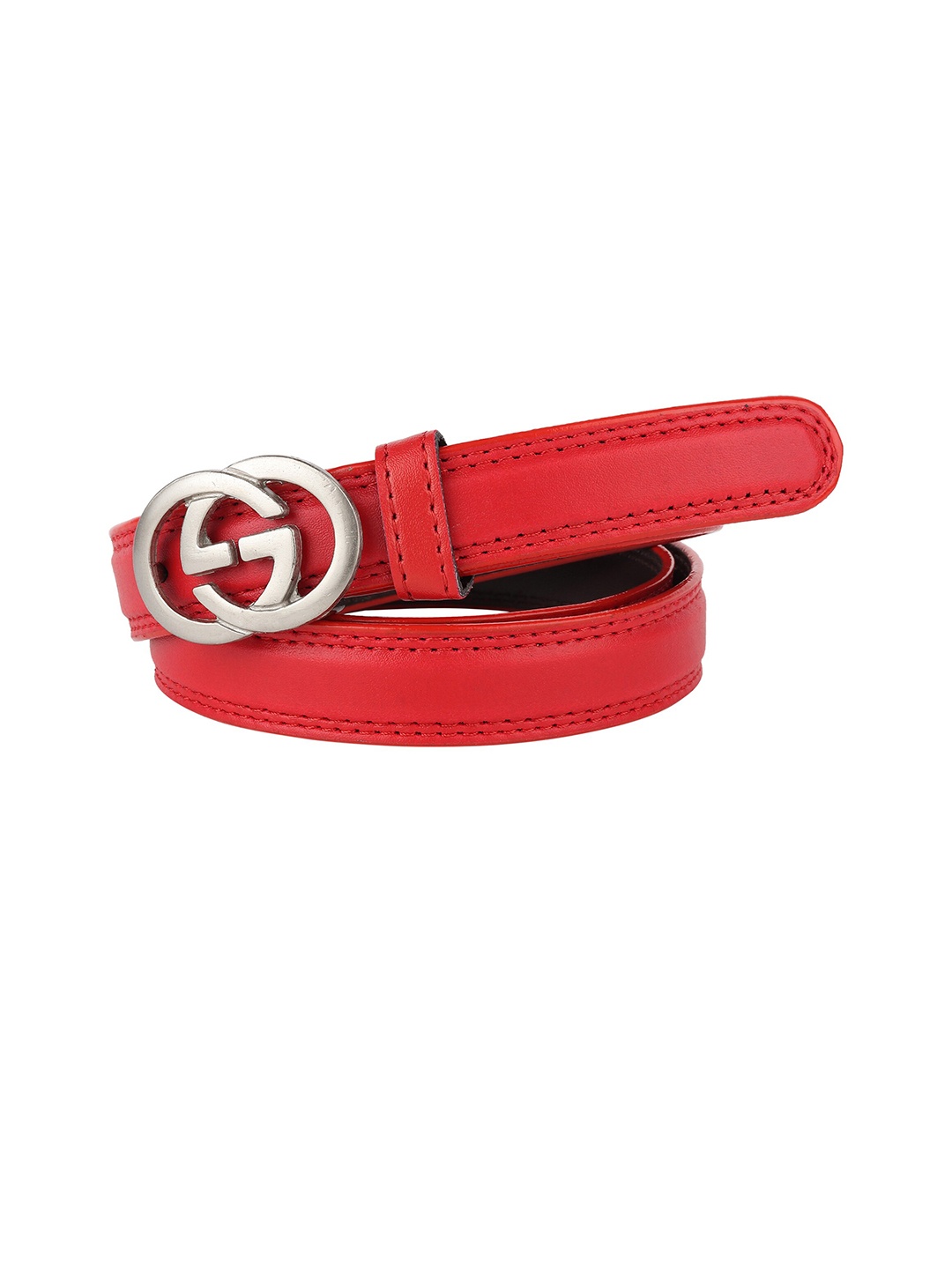 

LONDON FASHION hob Women Solid Push Pin Slim Belt, Red