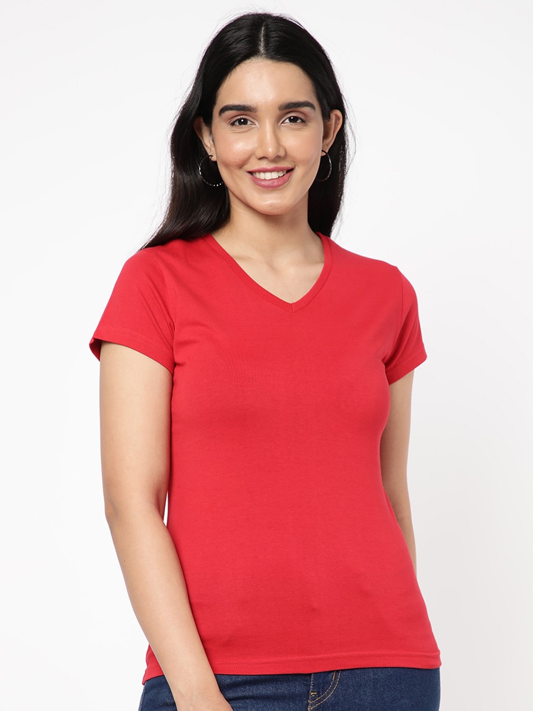

R&B V-Neck Cotton T-shirt, Red