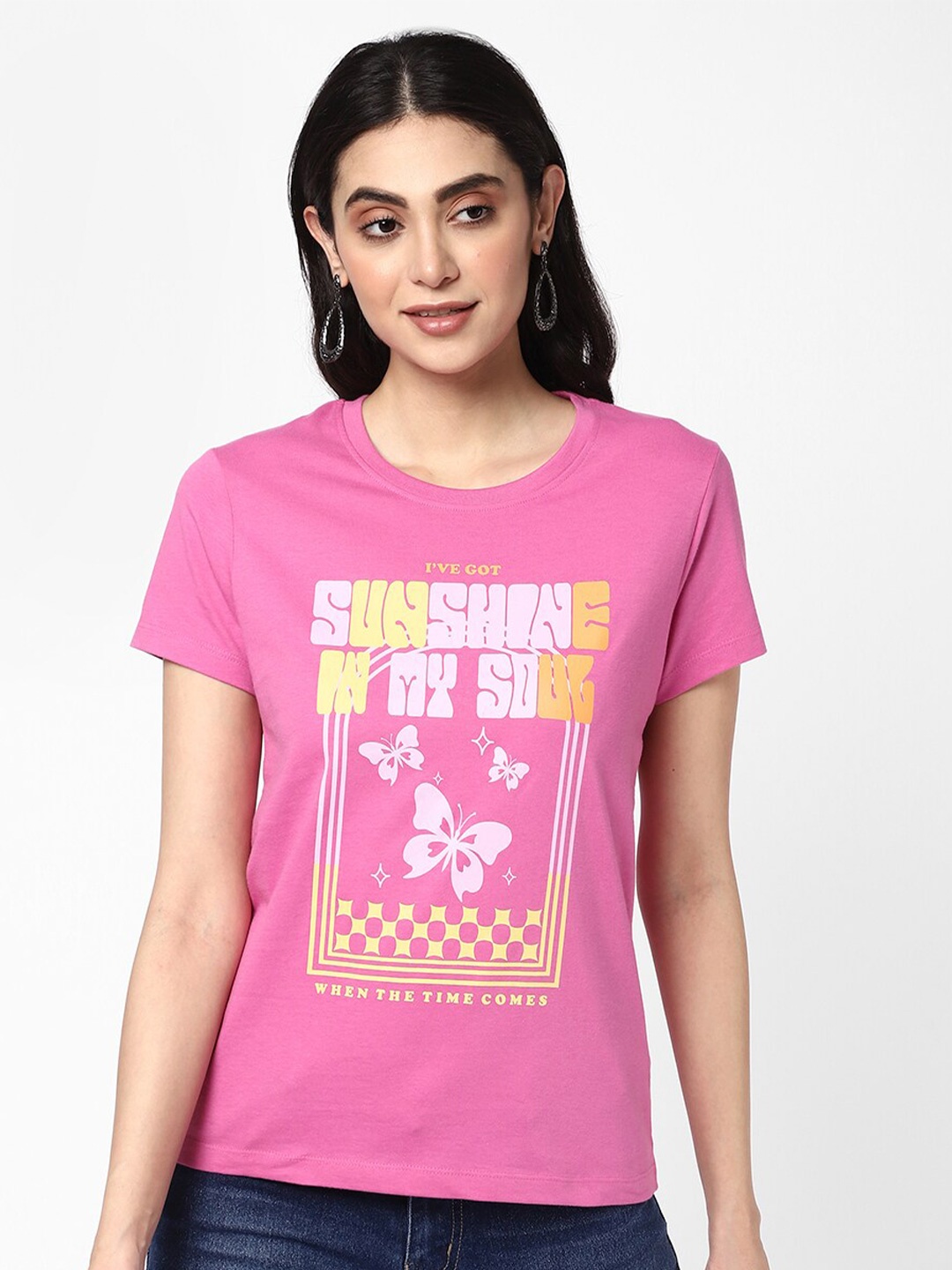 

R&B Graphic Printed Cotton Cotton T-shirt, Pink