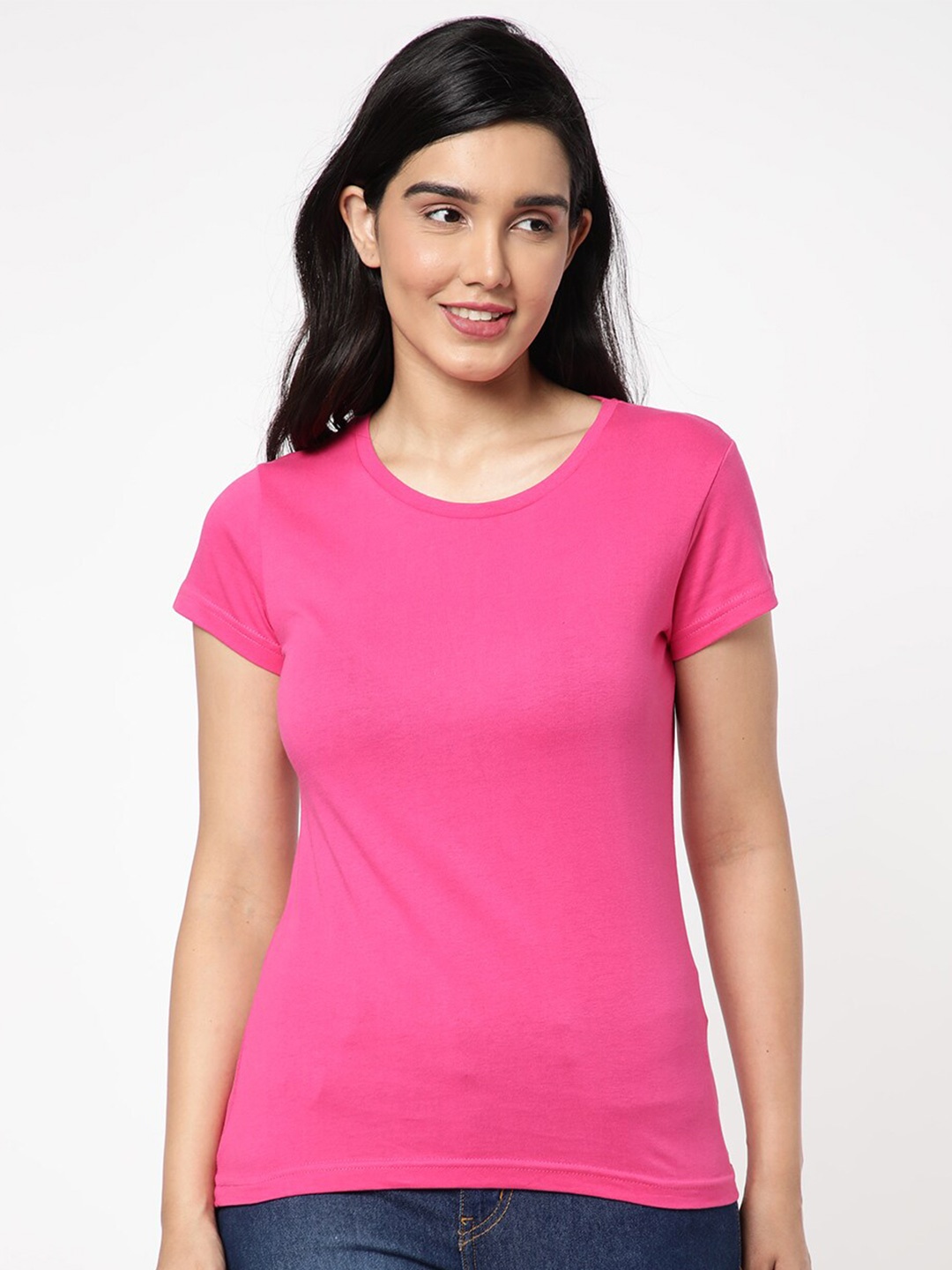 

R&B Round Neck Cotton T-shirt, Pink