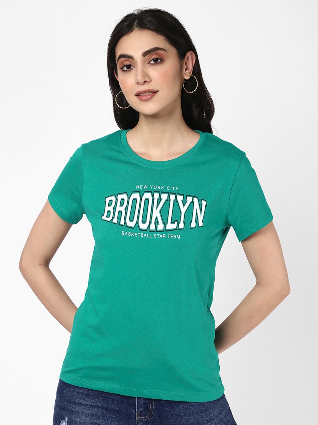 

R&B Typography Printed Round Neck Cotton T-shirt, Green