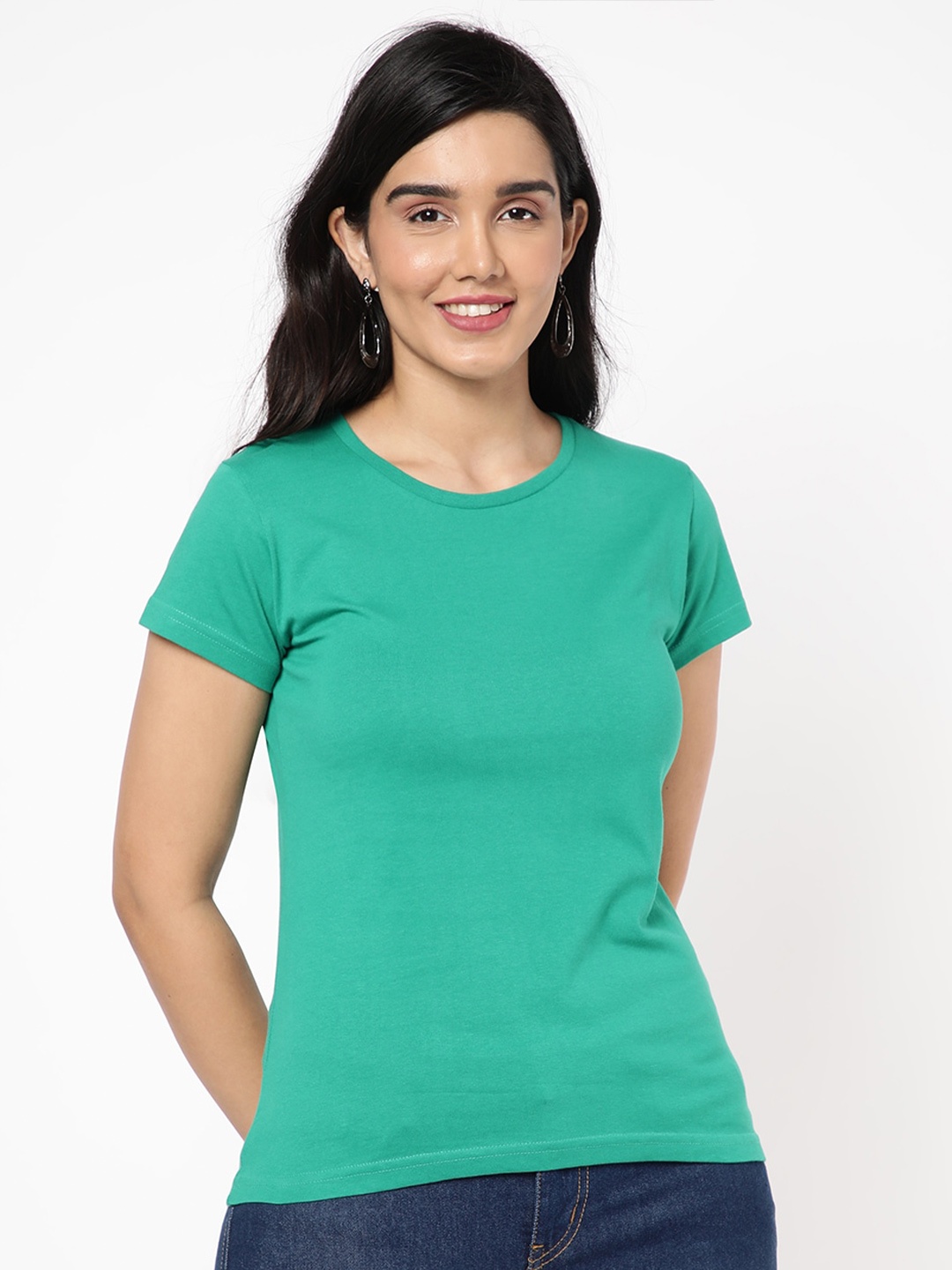 

R&B Round Neck Short Sleeves Cotton T-shirt, Green