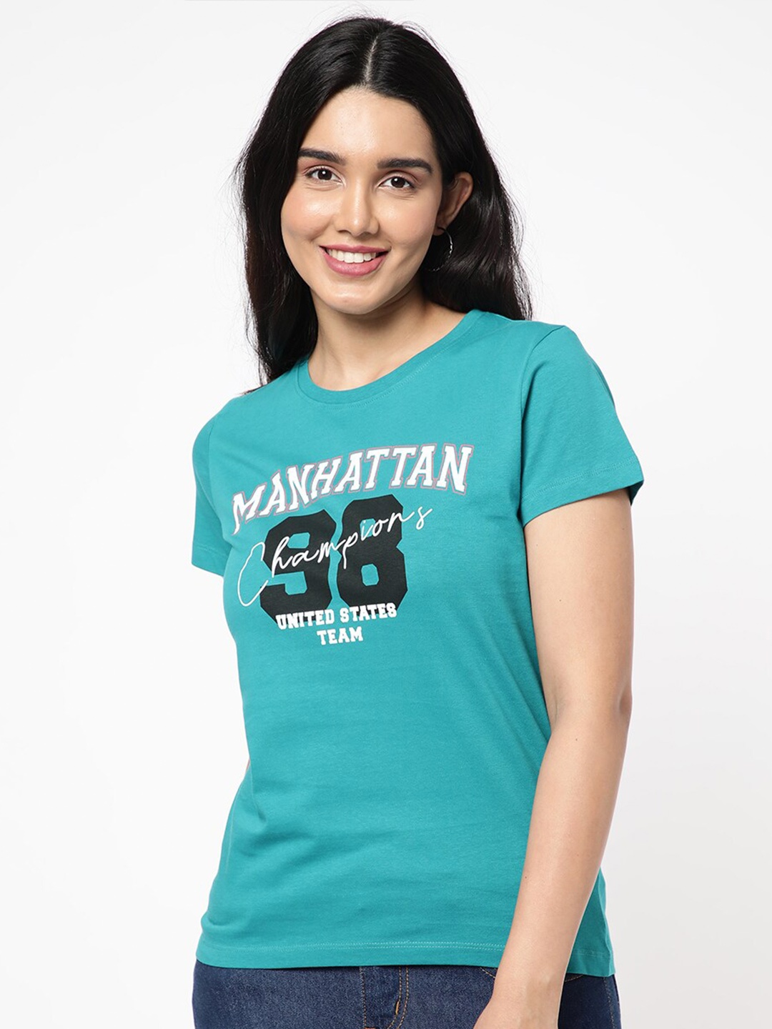 

R&B Varsity Printed Round Neck Cotton T-shirt, Green