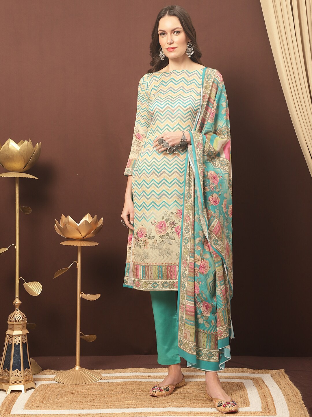 

Stylee LIFESTYLE Printed Unstitched Dress Material, Blue