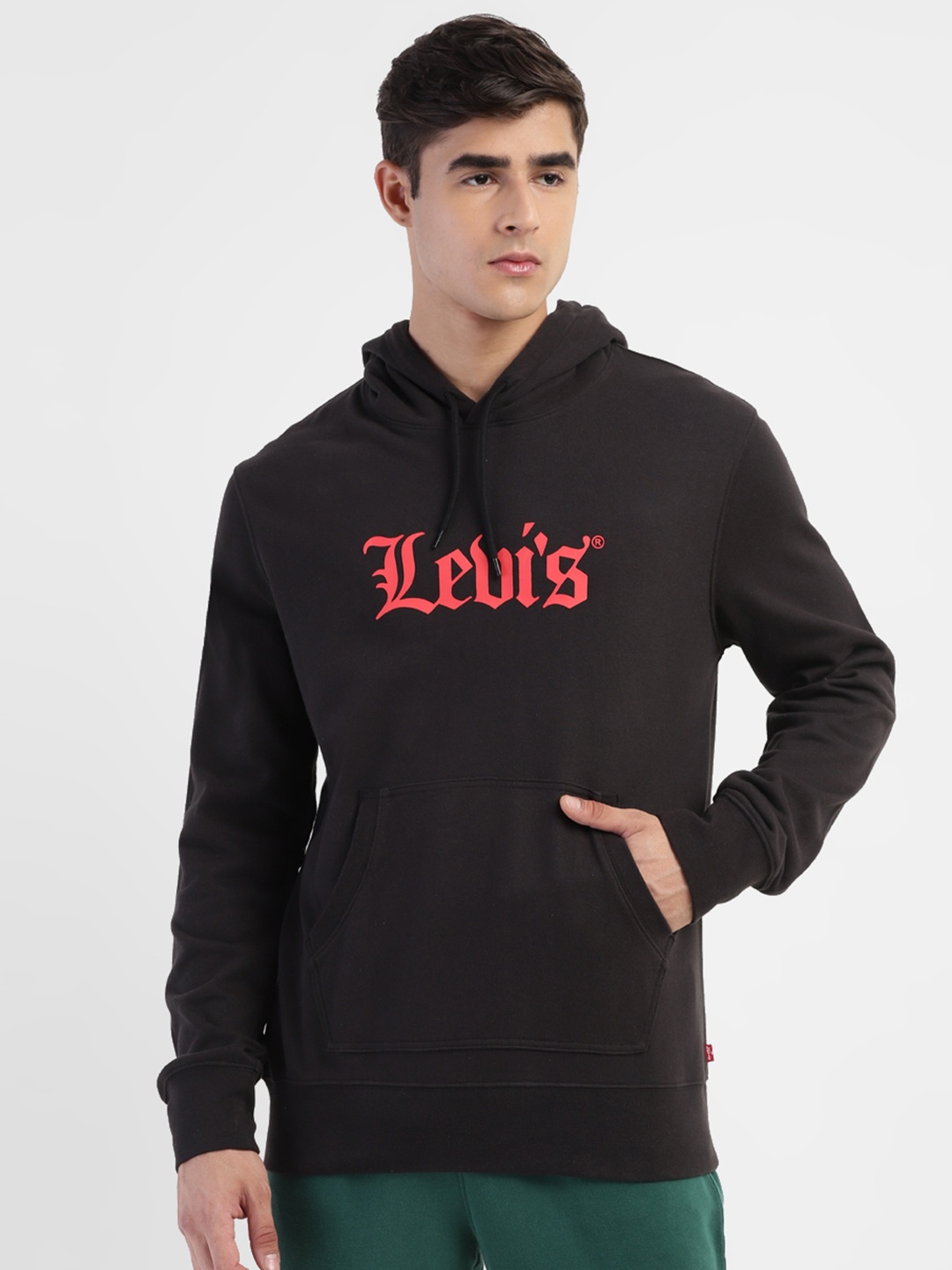 

Levis Brand Logo Print Knitted Pure Cotton Hooded Sweatshirt, Black