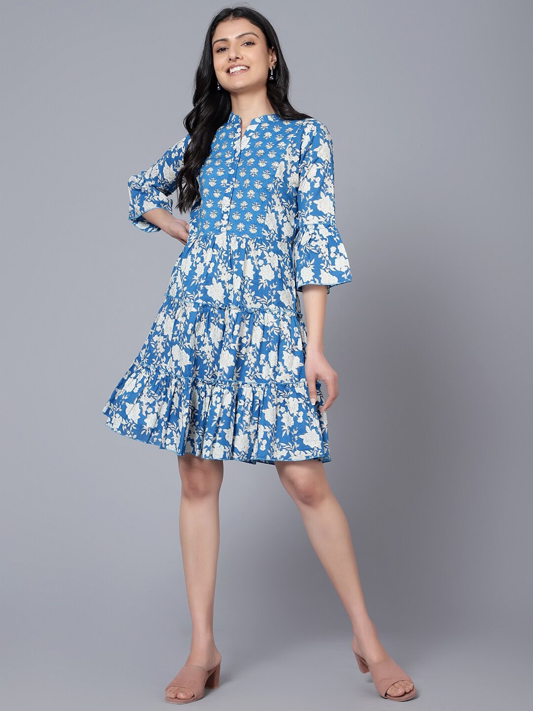 

Bani Women Floral Printed A-Line Dress, Blue