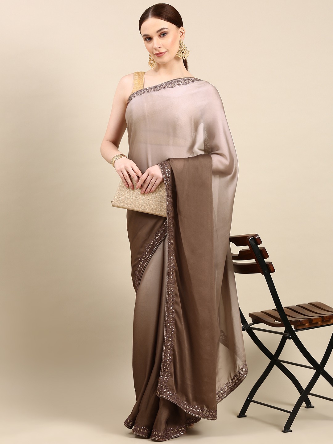 

kasee Solid Georgette Saree, Taupe