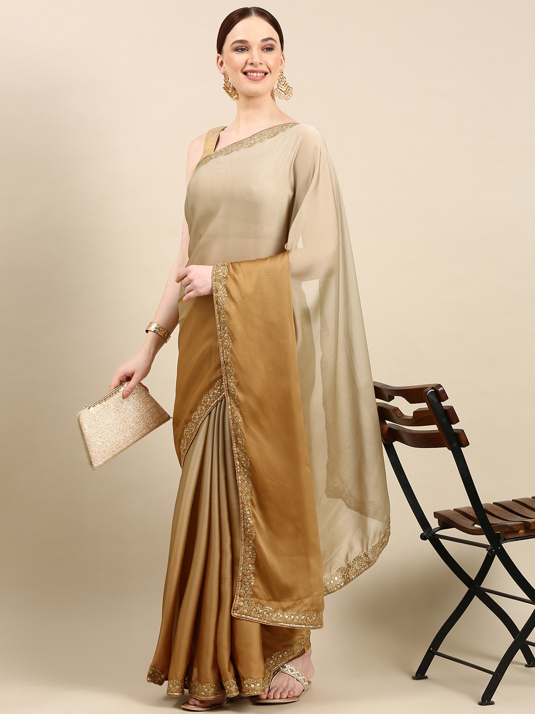 

kasee Solid Georgette Saree, Taupe