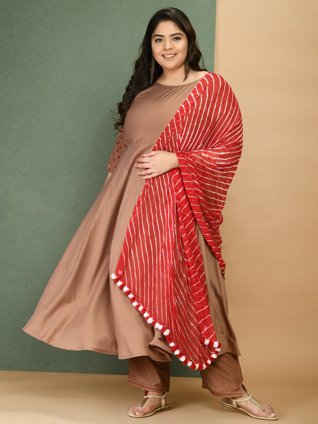 

PrettyPlus by Desinoor.com Printed Leheriya Dupatta, Red