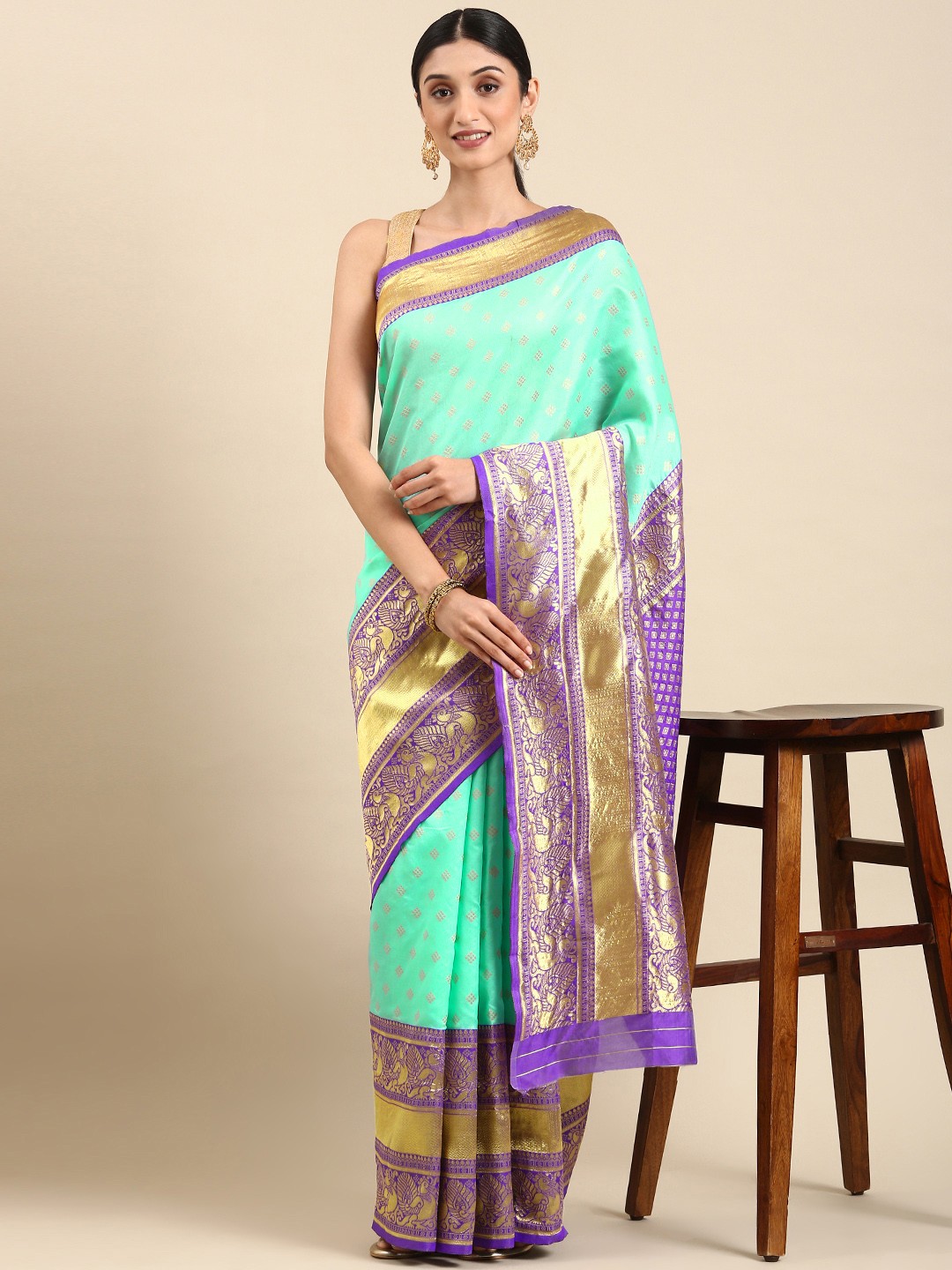 

ORUS Woven Design Zari Silk Blend Kanjeevaram Saree, Blue
